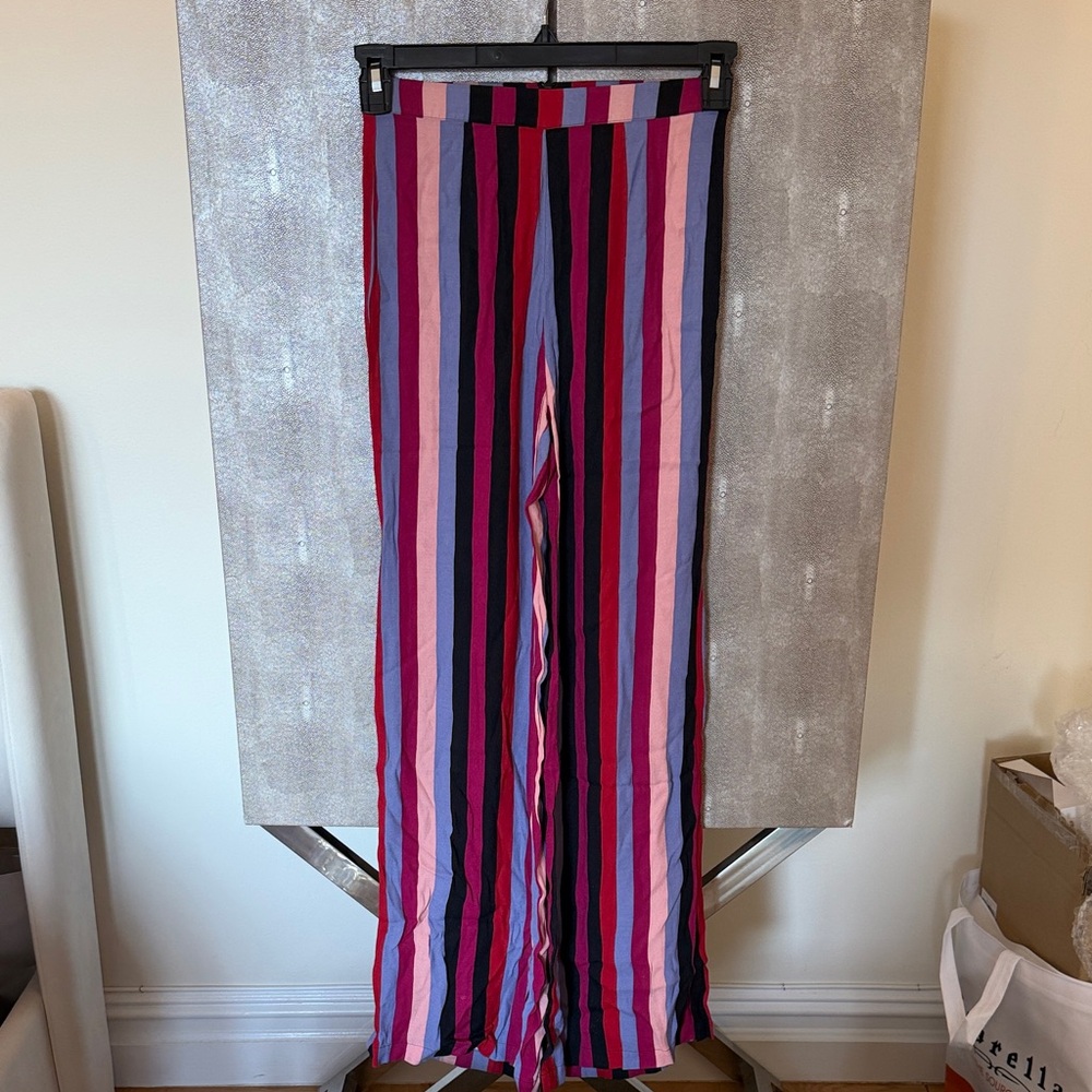 Reformation Multicolor Vertical Stripe Wide-Leg Pants - Pink, Red, Blue